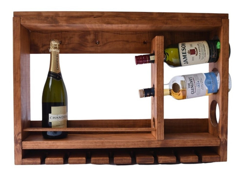 Mueble Vinoteca Estante De Madera Repisa Vino Botellas Copas