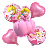 Set De 5 Globos Metalicos Princesa Peach Mario Bros Fiesta 