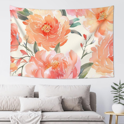 Adanti Peach Peony Print Tapestry Decorative Wall Soft Wide.