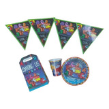 Paquete Fiesta Among Us Para 10 Niños Plato Vaso Caja Banner