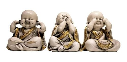 Trio Buda Meninos Sábios Cego Surdo E Mudo Enfeite 16 Cm