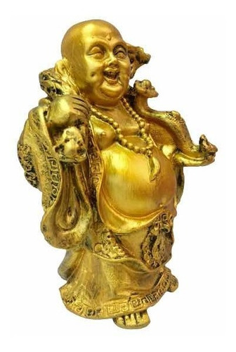 Buda Da Sorte Alegria Fortuna Dourado Estatua Prosperidade