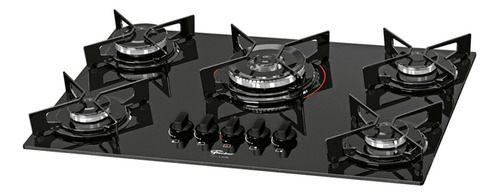 Cooktop 5 Bocas Fischer 5q Tc Fit Line Gás Mesa Vidro Bivolt