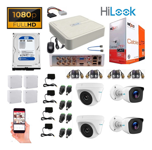 Kit Hikvision Hilook Dvr 1080 8ch + 4 Cámaras 1080p +d.500gb