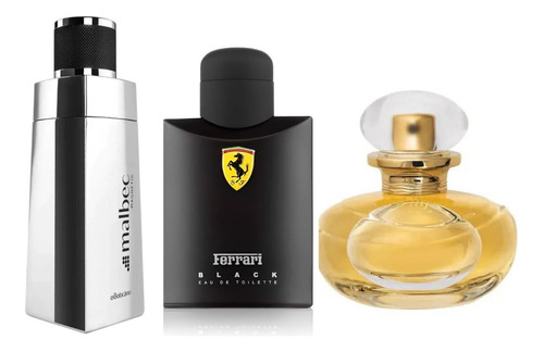 Kit Perfumes Aromáticos Tradicionais 1 Malbec Magnetic, 1 Lily E 1 Ferrari Black 