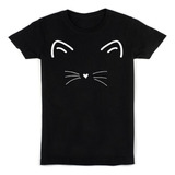 Camiseta Con Gato, Algodón, Negra, Cat, Estampa