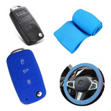 Cubre Volante + Funda Llave Silicona Volkswagen Fox Azul