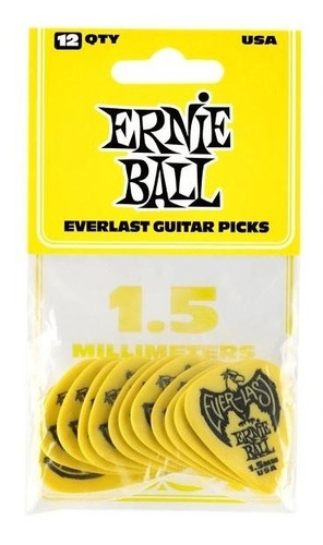Ernie Ball 9195 Puas Everlast 1.5mm Amarillas 12 Pzas Pack