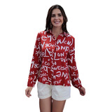 Camisa Feminina Manga Longa Simples Casual