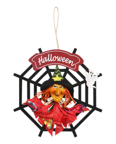 Enfeite Decorativo Halloween Guirlanda Redonda Bruxa 22 Cm