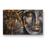 Quadro Decorativo Canvas 80x50 - Buda Preto E Dourado