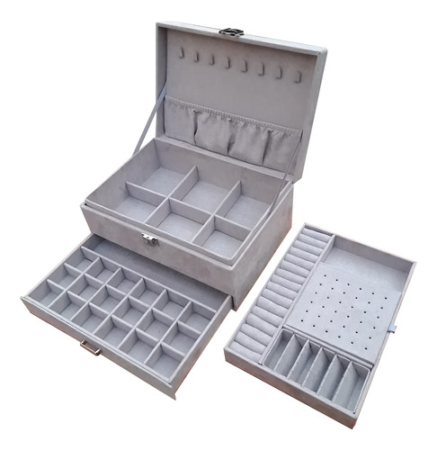 Caja Estuche Joyero Alajero Almacenamiento Terciopelo Gris