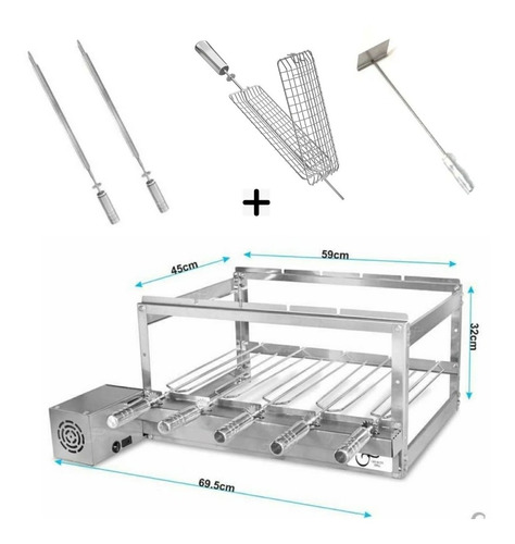 Churrasqueiras Grill Kit 5 Espetos Em Inox Mais Acessórios