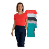 Kit 5 Blusas Camiseta Algodão Básica Feminina Uva7