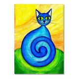 Cuadro Decorativo Gato Azul Ojos Verdes En Lienzo