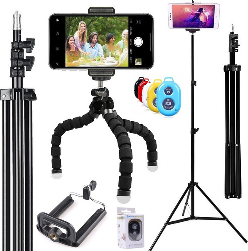 Kit Youtuber Tripé Profissional Pedestal Celular + Bluetooth