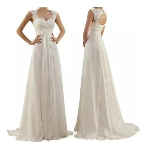 Vestido Largo De Novia De Talla Grande De Encaje Blanco Para