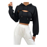 Sudadera Capucha Crop Top Mujer Fitnnes Deportivo 