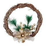 Guirlanda De Natal Decorativa Em Madeira 24cm Golden Dourada Cor Marrom-claro