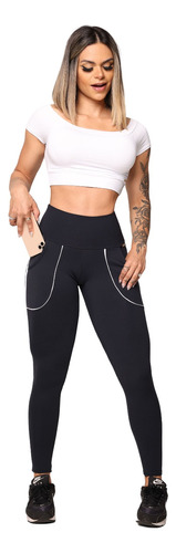 Legging Moving Celular Empina Bumbum Preta Com Bolsos