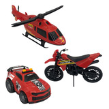 Kit Brinquedo De Polícia C/ Carrinho Moto Helicóptero Menino