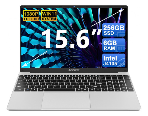 Ultrabook  Aocwei A3 Plateada 15.6 , Intel Celeron J4105  6gb De Ram 256gb Ssd, Intel Uhd Graphics 600 60 Hz 1920x1080px Windows 11 Pro