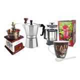 Kit Cafeteira Moedor Café, Francesa 350, Italiana 9 E Caneca