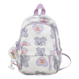 Mochila En Versión Coreana, Moderno Patrón De Amor De Oso Pe Color Violeta Diseño De La Tela Liso