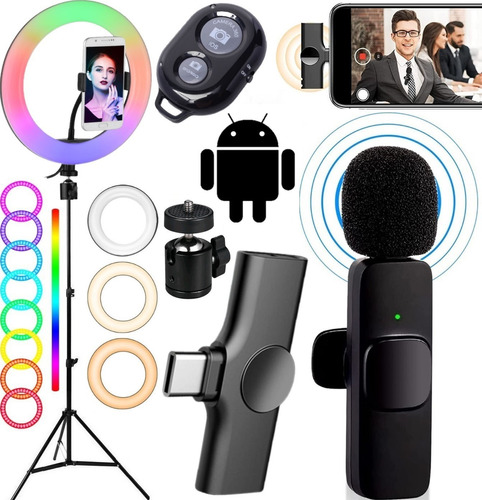 Tripé Suporte Celular Microfone Android Vídeo Ring Light Rgb