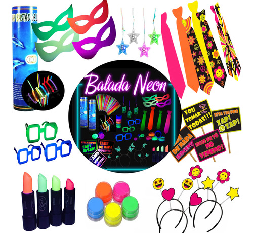 Kit Festa Neon Adereço Brilha Luz Negra 169 Item + Maquiagem