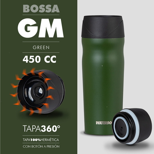 Vaso Termico Waterdog Acero Inox Bossa 450 Hermetico Color Verde