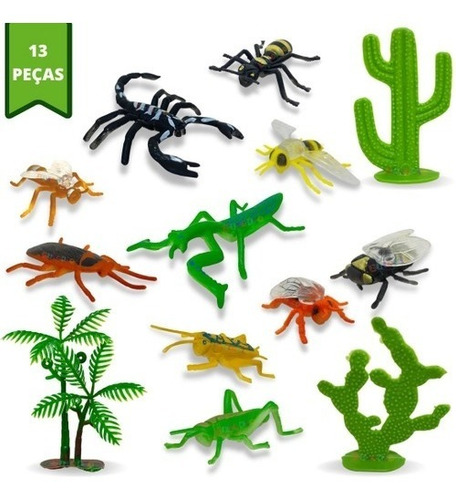 Kit Brinquedo 12 Pç Animais Insetos Aranha Invertebrado