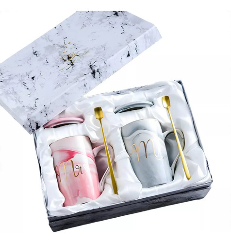 Conjunto De Regalo Boda Taza Cafe Pareja Mug Caja De Regalo