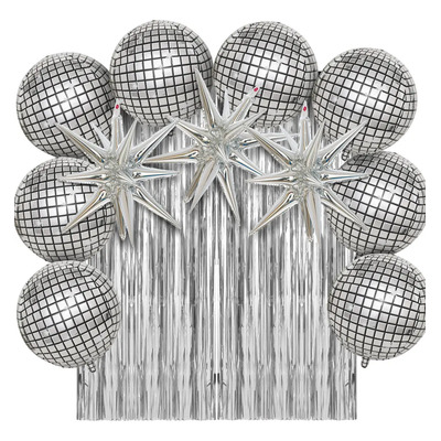 Kit 11pz Globos Metal Vintage Disco Esfera Ball + 2pz Cortinas Metálicas Para Decoración De Cumpleaño Fiestas Musicales, El Día De San Valentín, Baby Shower, Aniversario De Boda, Fiesta De Año Nuevo | Meses sin interés