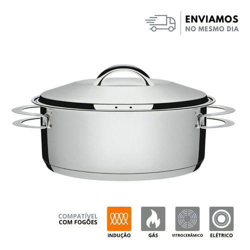 Caçarola Rasa Tramontina Aço Inox Fundo Triplo Solar 24cm