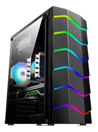 Chasis Atx Gamer Con Tira Led Rgb Y Panel Acrílico Fan 12cms