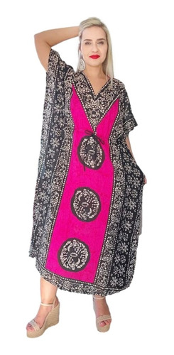 Vestido Kaftan Indiano Longo Estampado Plus Size-cod.18015c