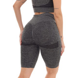 Conjunto Top Bermuda Fitness Empina E Levanta Bumbum Chumbo