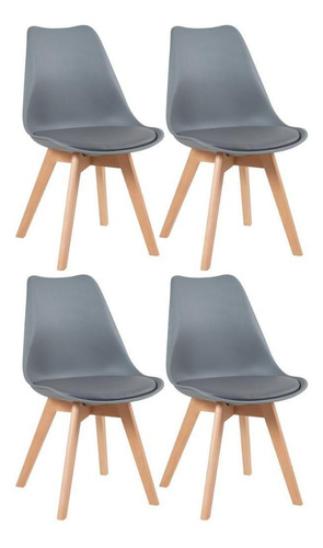 4 Cadeiras Estofada Leda Base Madeira Eames Cozinha Cores Estrutura Da Cadeira Cinza-escuro