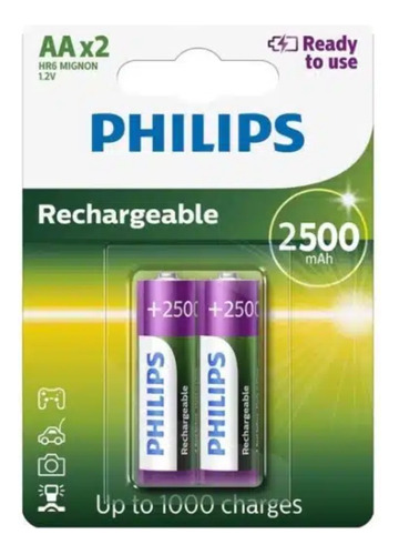 Pilas Recargables Aa Pack X2 2500 Mah Philips ( 2 Unidades )