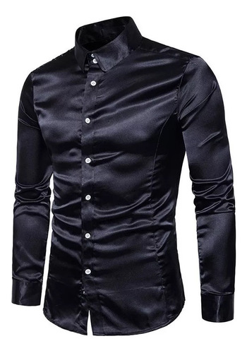 Camisa Social Masculina Slim Fit Seda Como Cetim Manga C [u]