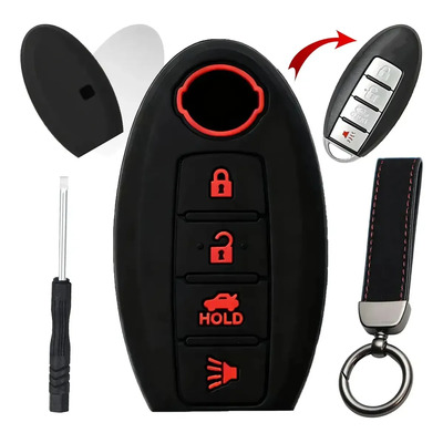 Tangdybwcz® Funda Llave Para Nissan Altima Armada Gt-r Maxima Murano Pathfinder Rogue Select Sentra Titan Versa 2010-2023 Llavero De Cuero Destornillador 4 Botón Protección Integral Antigolpes Imperme | Meses sin interés