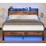 Cama Queen Furnulem Con Cargador Y Luces Led Rgb