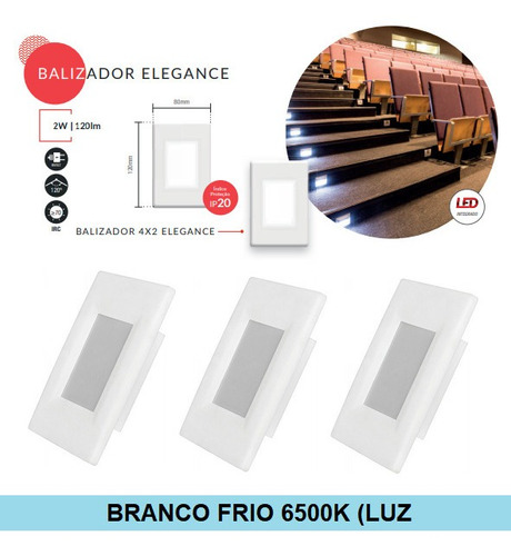 3x Balizador Luminária Léd Embutir Cx 4x2 6500k Luz Branca