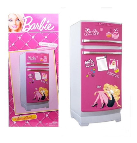 Heladera Barbie Glam Con Stickers + Accesorios Mini Play