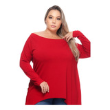 Blusas Social Longa Comprida Plus Size Malha Ombro A Ombro