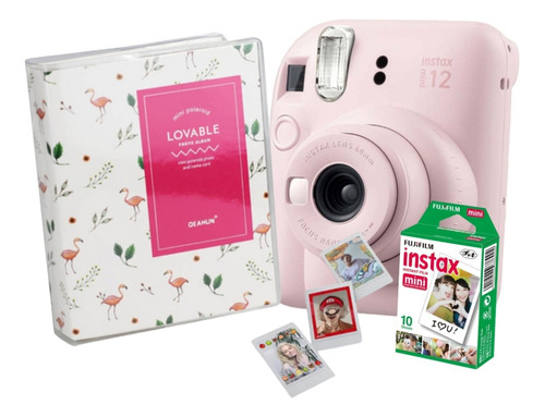 Kit Câmera Instax Mini 12 Rosa Com Álbum E Filme 10 Poses