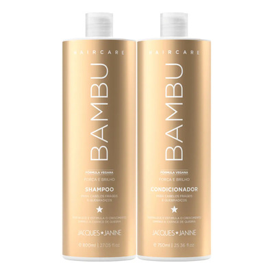 Jacques Janine Hair Care Bambu Shampoo Sem Sal 800ml Condicionador Leave-in 750ml Força Brilho Crescimento Capilar Fórmula Vegana | Frete grátis