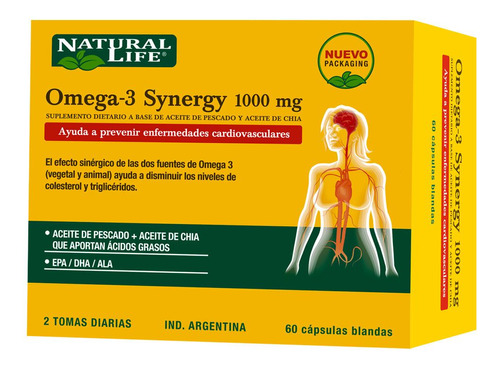 Natural Life Omega-3 Synergy Colesterol Triglicéridos 60caps