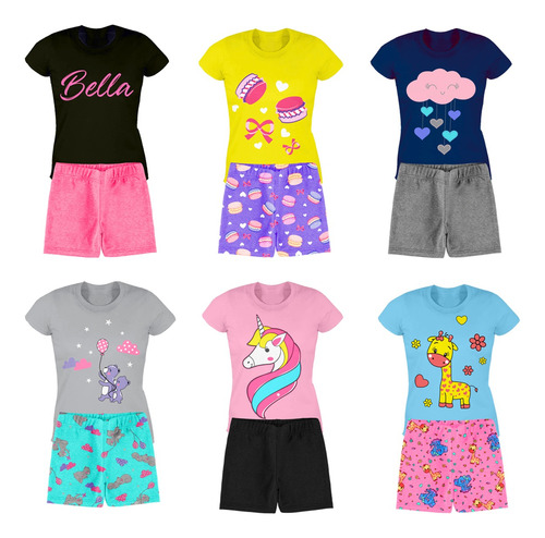 Kit 8 Peças Roupa Infantil Menina 4 Camisas +4 Shorts Barato